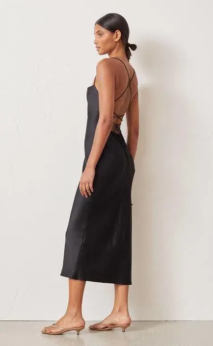 Bec and Bridge Seraphine lace up Black silk Dress for rent on The Volte - main image