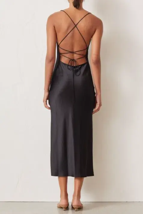 Bec and Bridge Seraphine lace up Black silk Dress for rent on The Volte - main image