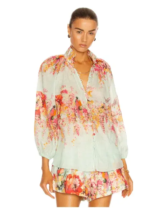Zimmermann Mae Gathered Blouse and Tuck Shorts Set Floral Size 2 / Au 12 - Image 3