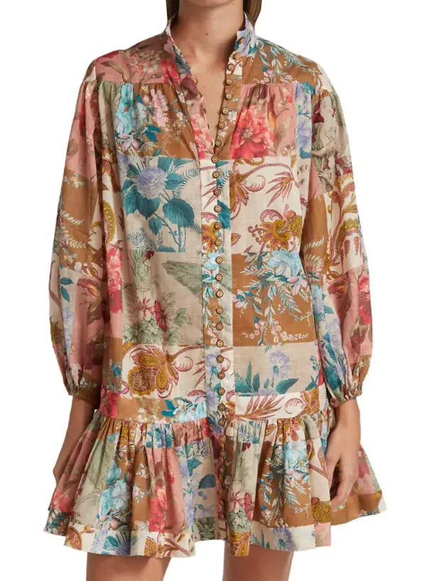 Zimmermann Cassia Drop Waist Mini Dress Print Size 8 - Image 4