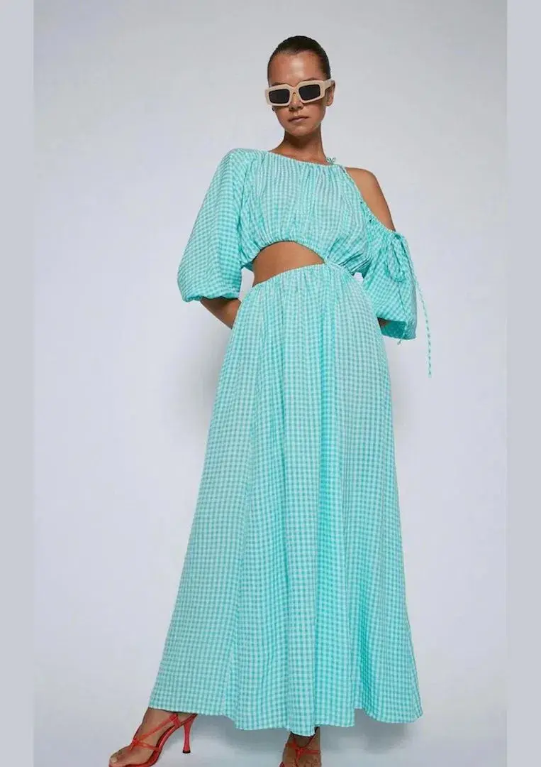 Scanlan Theodore Gingham Draw Cord Dress in Mint Size 8 - Image 5