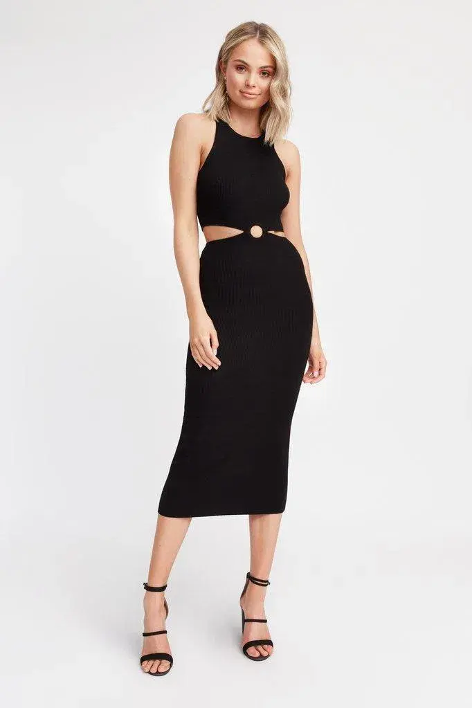Kookai Lola Cut Out Midi Dress Black Size 2 for rent on The Volte - main image