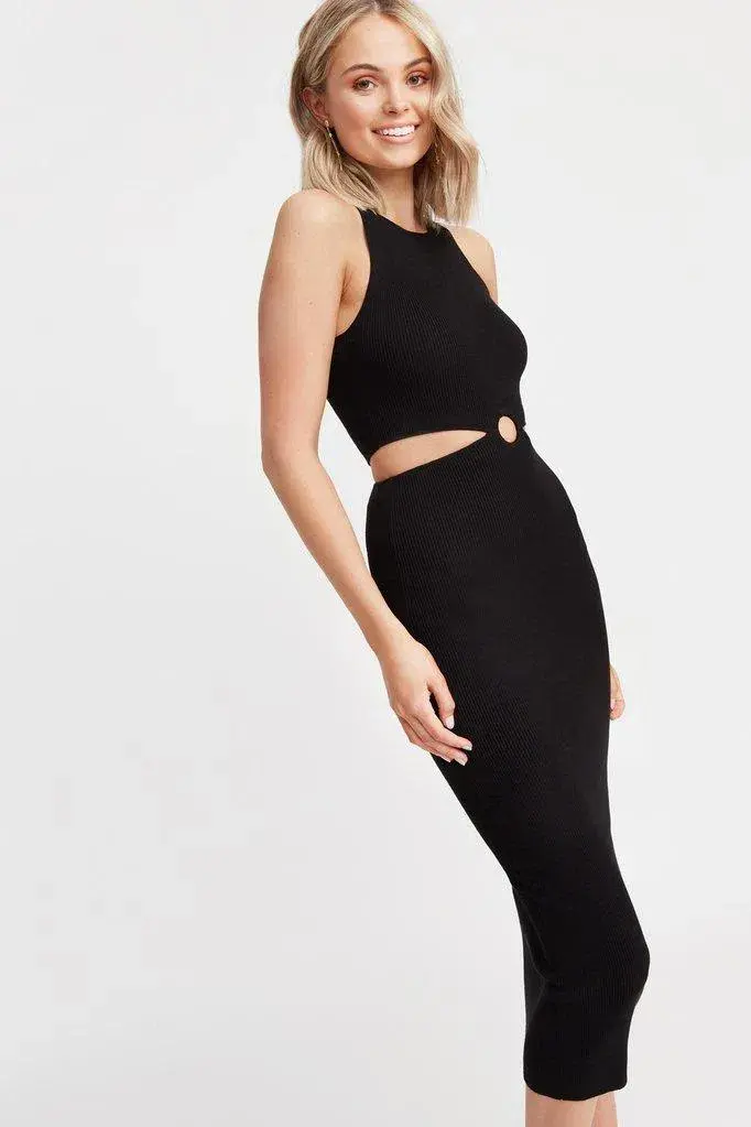 Kookai Lola Cut Out Midi Dress Black Size 2 for rent on The Volte - main image