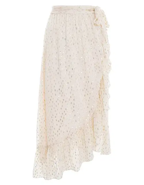 Zimmermann Lurex Spot Blouse and Dot Wrap Skirt Cream Gold Size 0 / AU 8 for rent on The Volte - main image