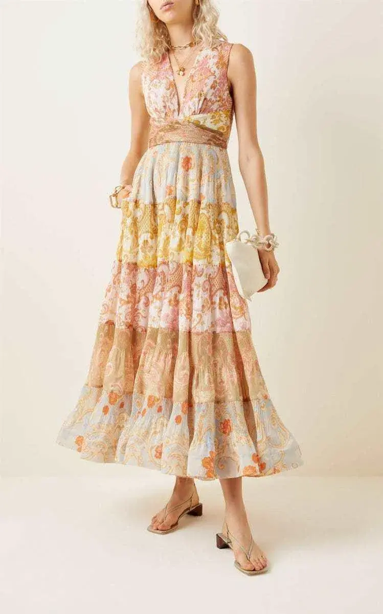 Zimmermann Postcard Pleated Midi Dress Print Size 2/ AU 12 - Image 2