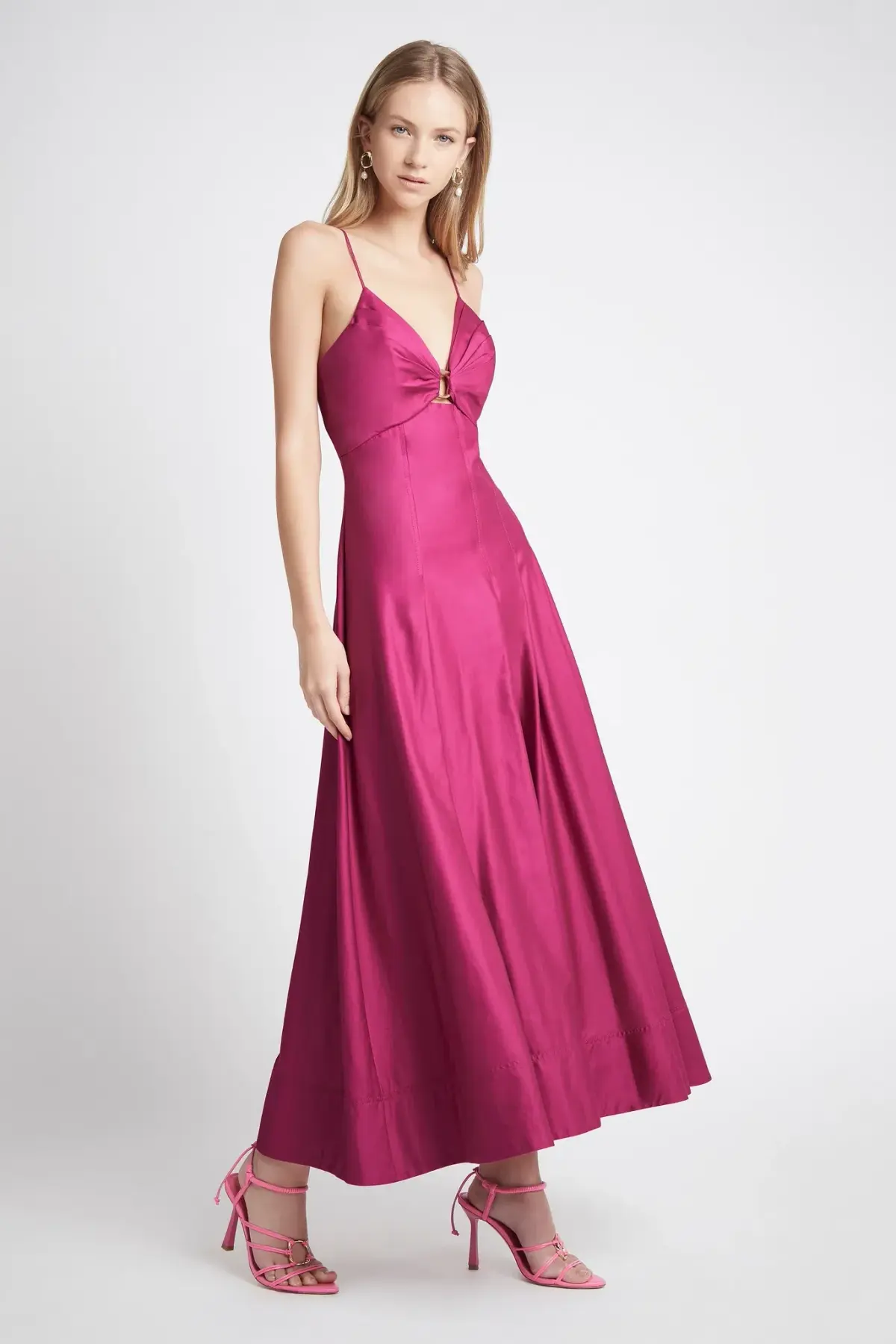Aje Solstice Strappy Ring Midi Dress Pink Size 8 - Image 3