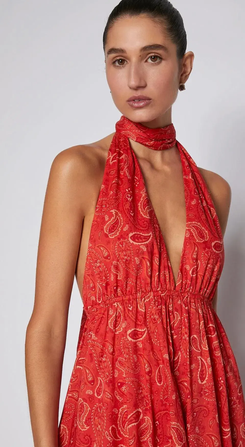 Scanlan Theodore Cotton Paisley Halter Dress Red Size AU 6 - Image 3