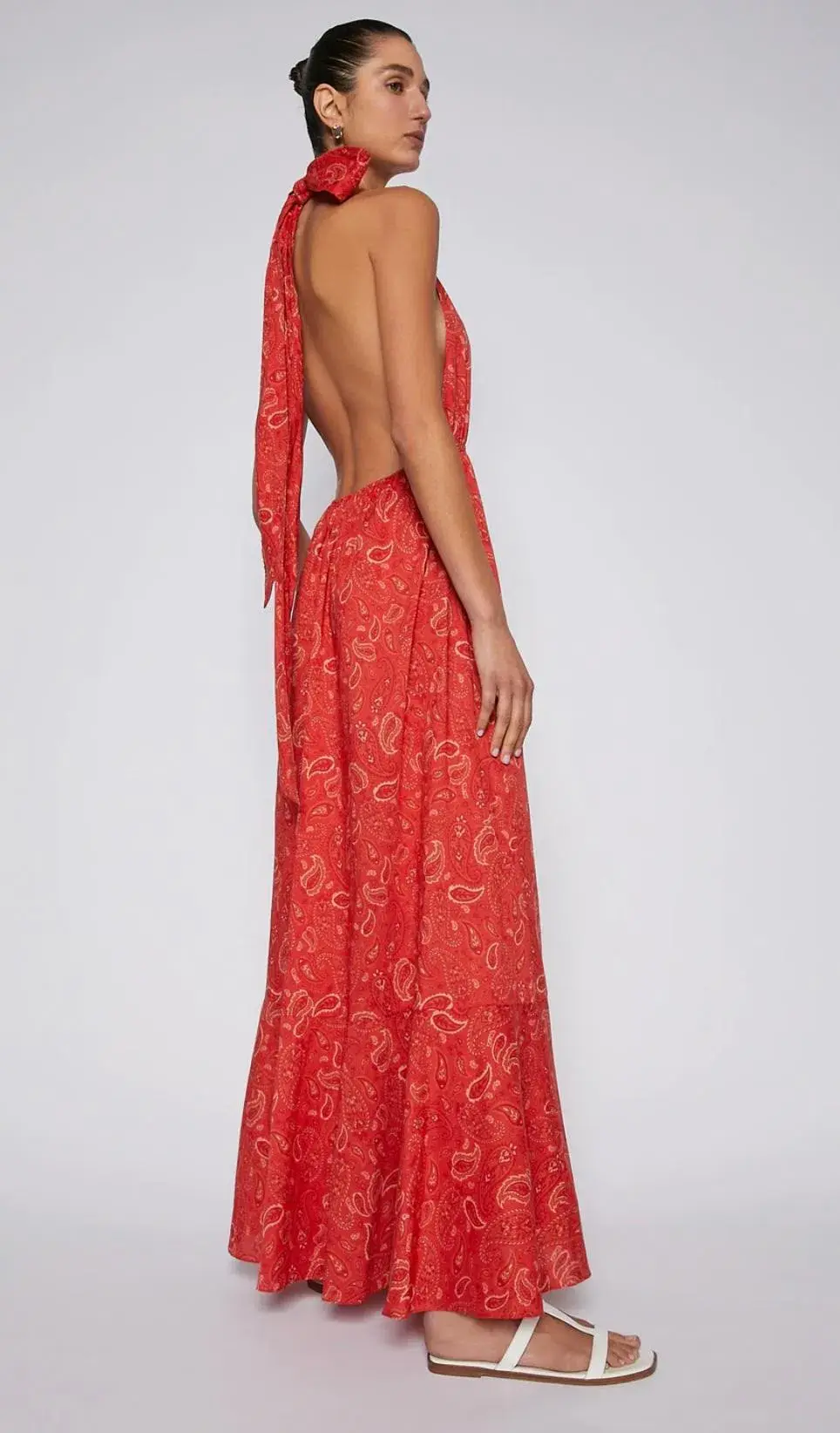 Scanlan Theodore Cotton Paisley Halter Dress Red Size AU 6 - Image 4