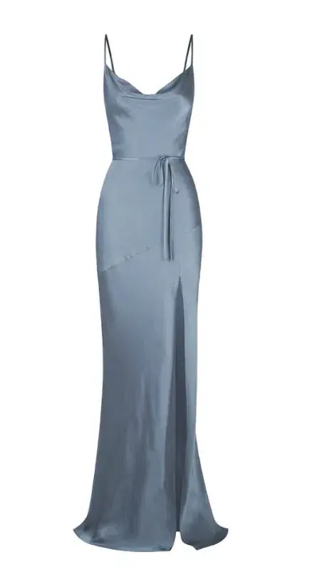 LA LUNE BIAS COWL MAXI DRESS - BLUE SMOKE - Image 3
