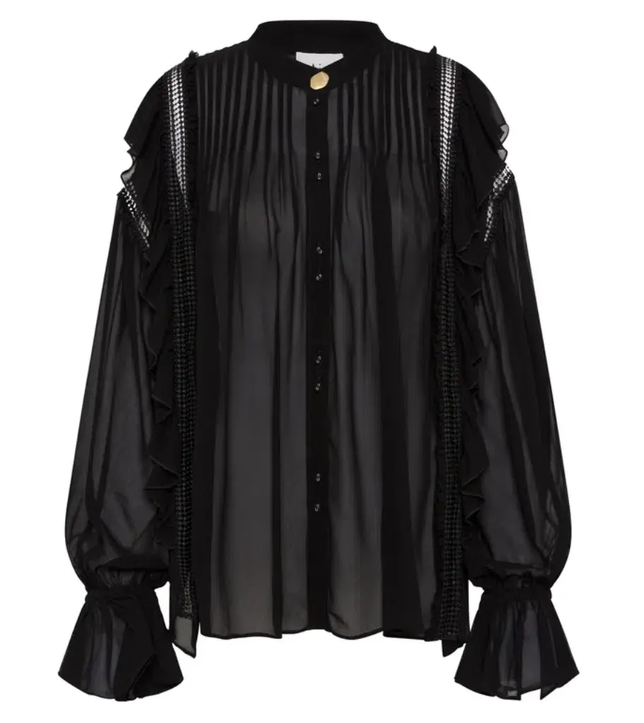 Aje Solitude Ruffle Blouse Black Size 8 - Image 3