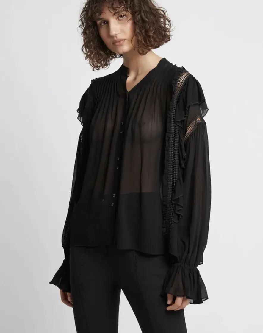 Aje Solitude Ruffle Blouse Black Size 8 - Image 1