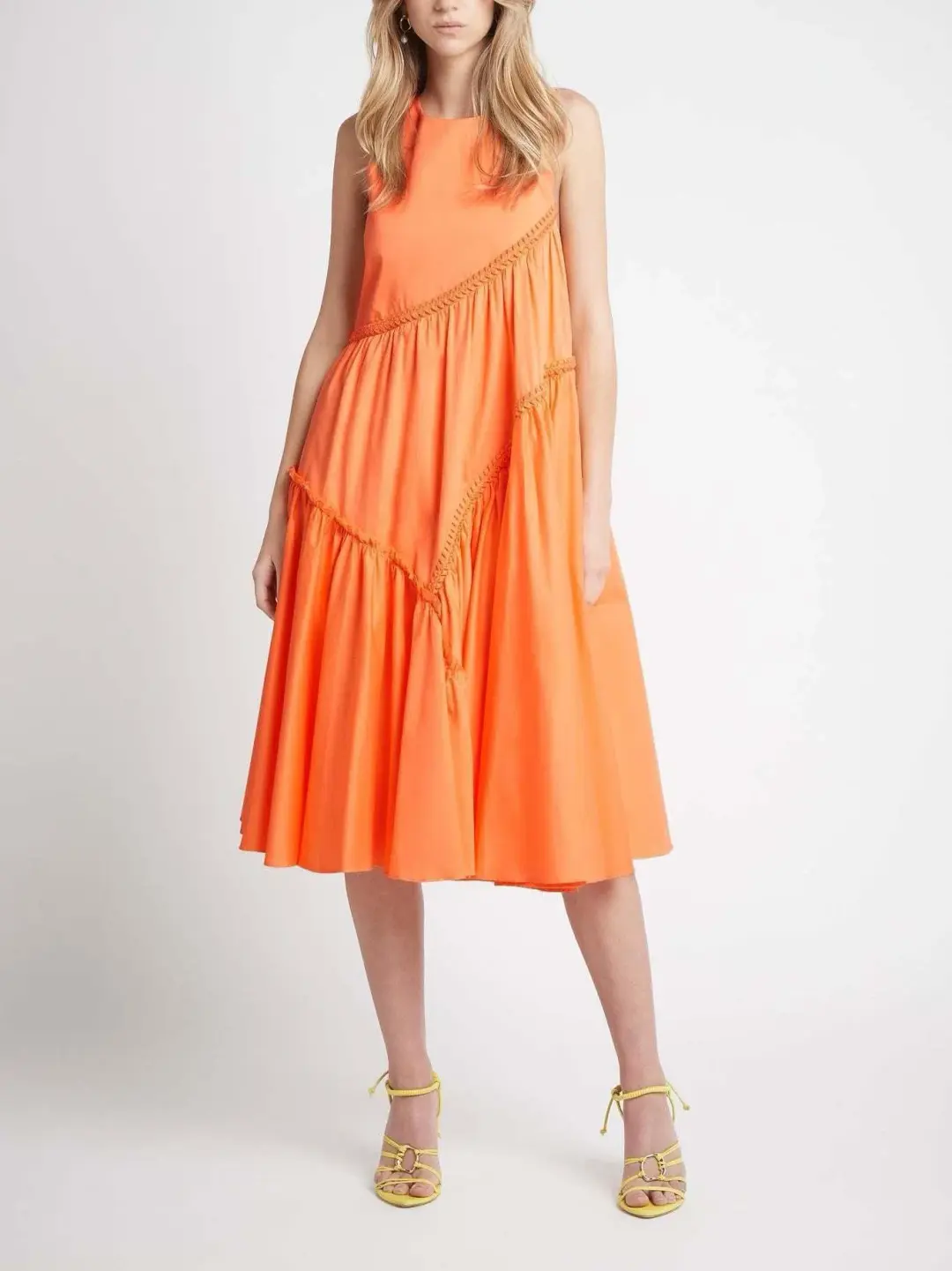 Aje Casabianca Braided Sleeveless Midi Dress Orange Size 8 for rent on The Volte - main image