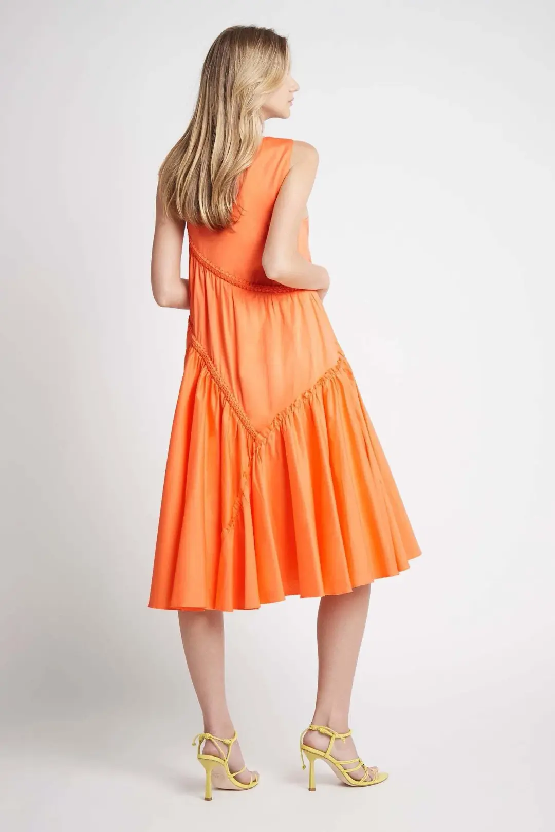 Aje Casabianca Braided Sleeveless Midi Dress Orange Size 8 for rent on The Volte - main image