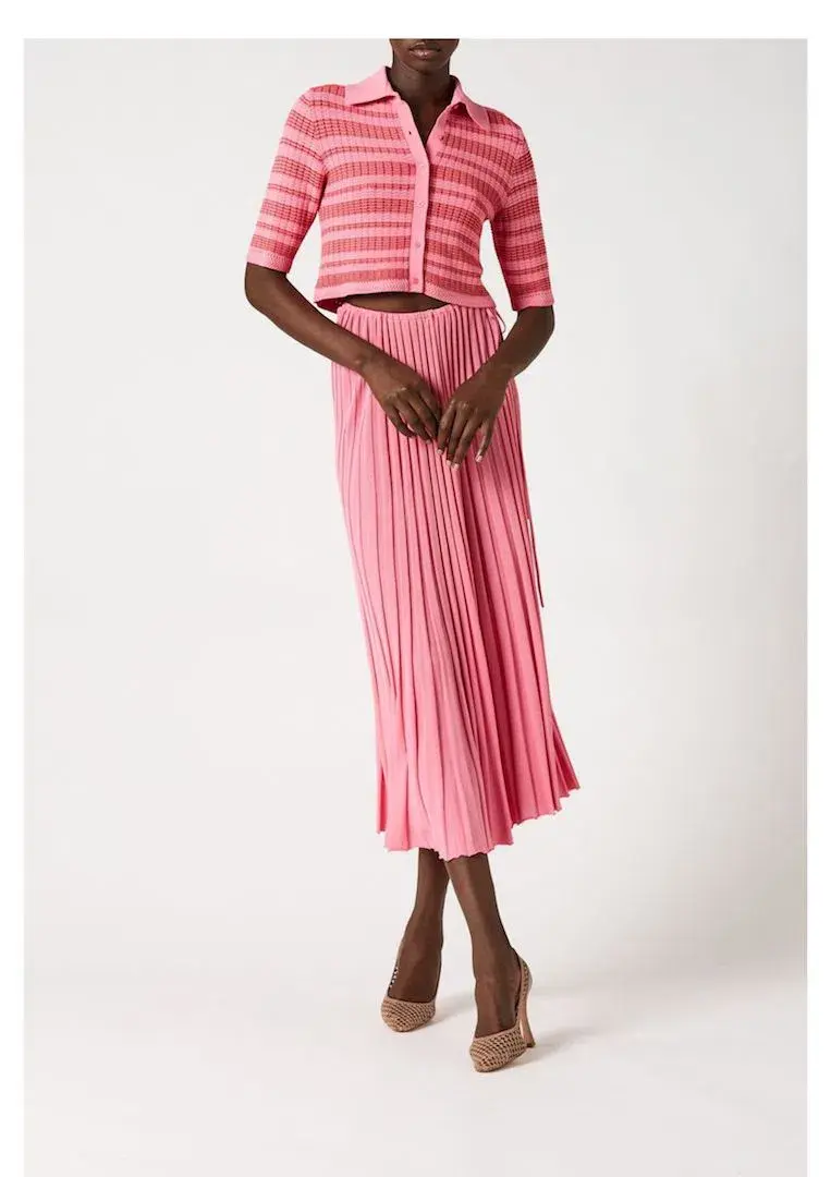 Scanlan Theodore Pleated Rib Stripe Crop Top Pink Size 8 - Image 1