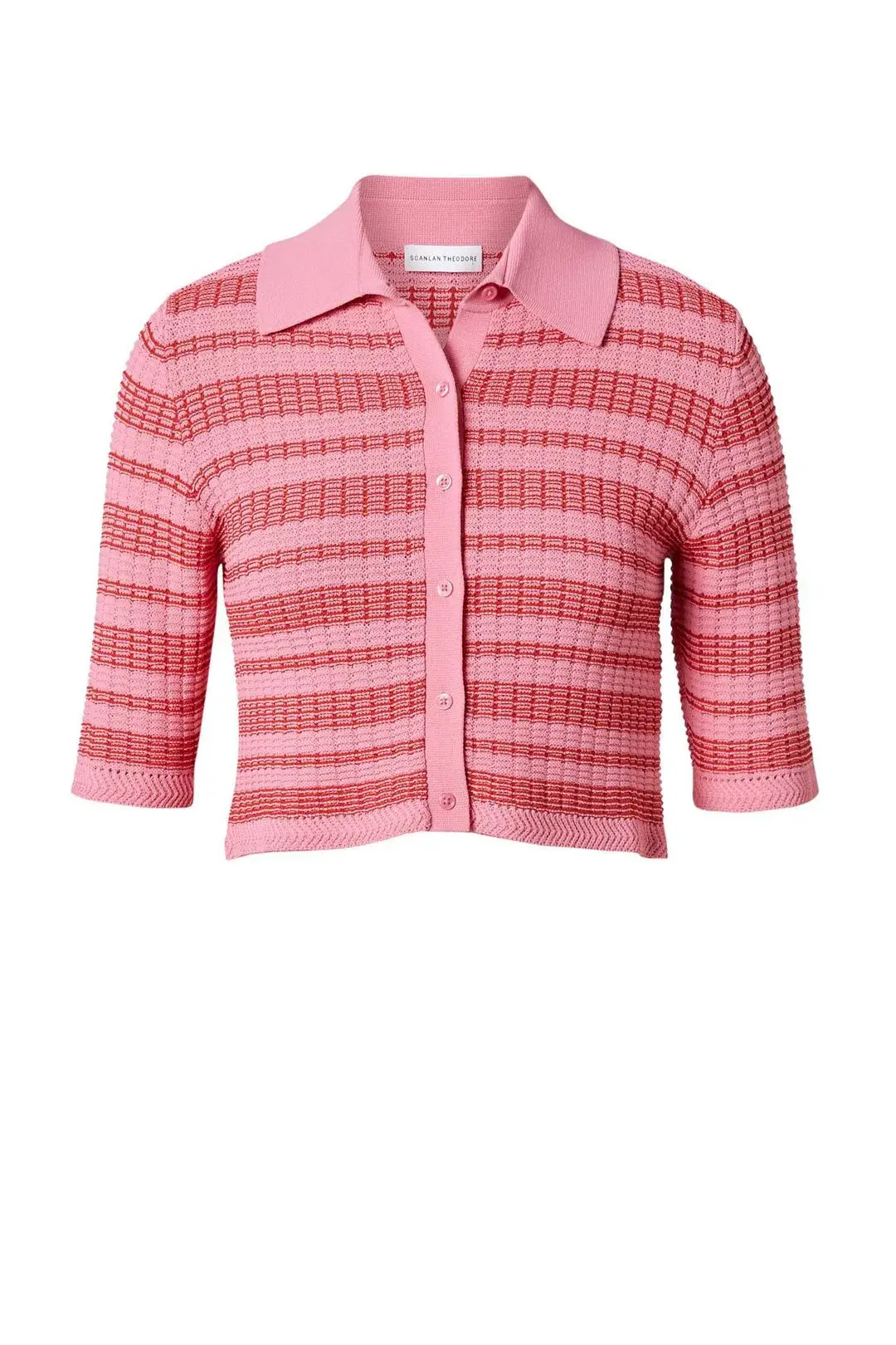 Scanlan Theodore Pleated Rib Stripe Crop Top Pink Size 8 - Image 5