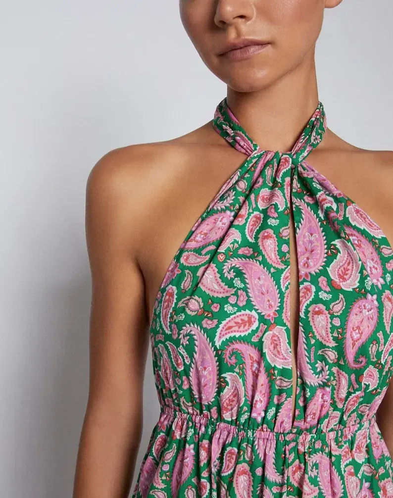 Scanlan Theodore Cotton Paisley Halter Dress Kelly Green Size 8 - Image 5