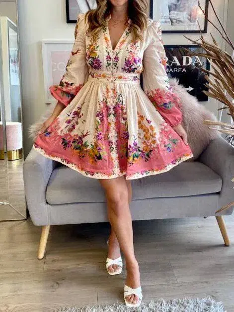 Zimmermann Tropicana Plunge Mini Dress Cream Floral Size 1 / AU 10 - Image 1