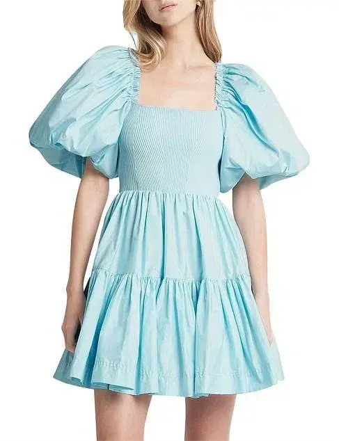 Aje Casa Puff Sleeve Mini Knit Dress Ice Blue Size 6 - Image 6