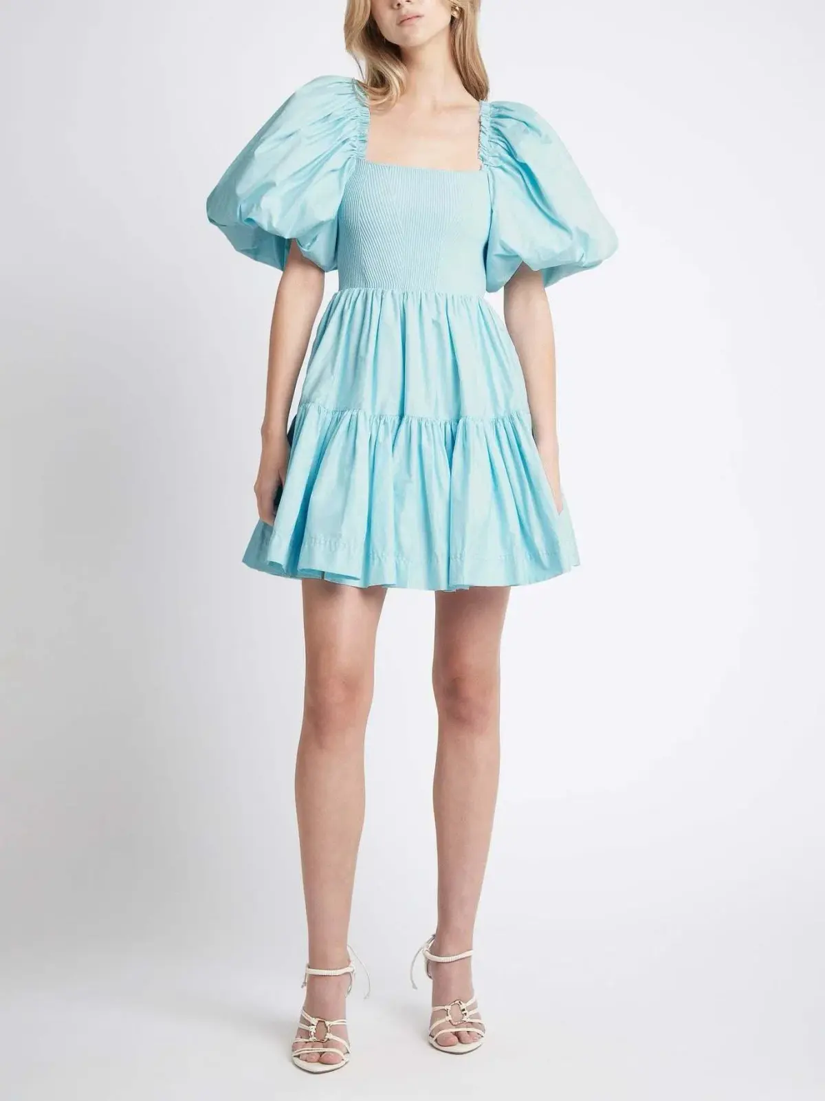 Aje Casa Puff Sleeve Mini Knit Dress Ice Blue Size 6 - Image 1