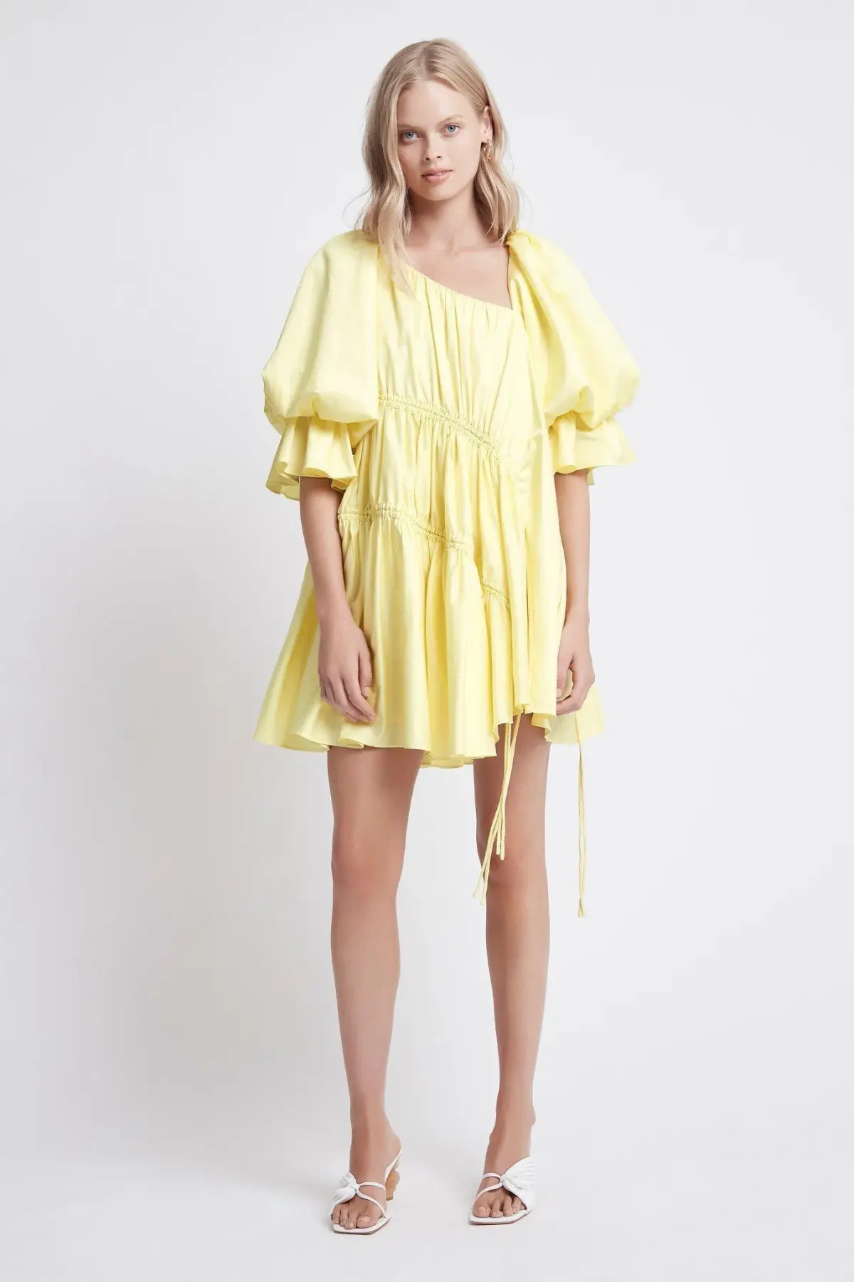 Aje Hushed Asymmetric Mini Dress Yellow Size 6 - Image 1