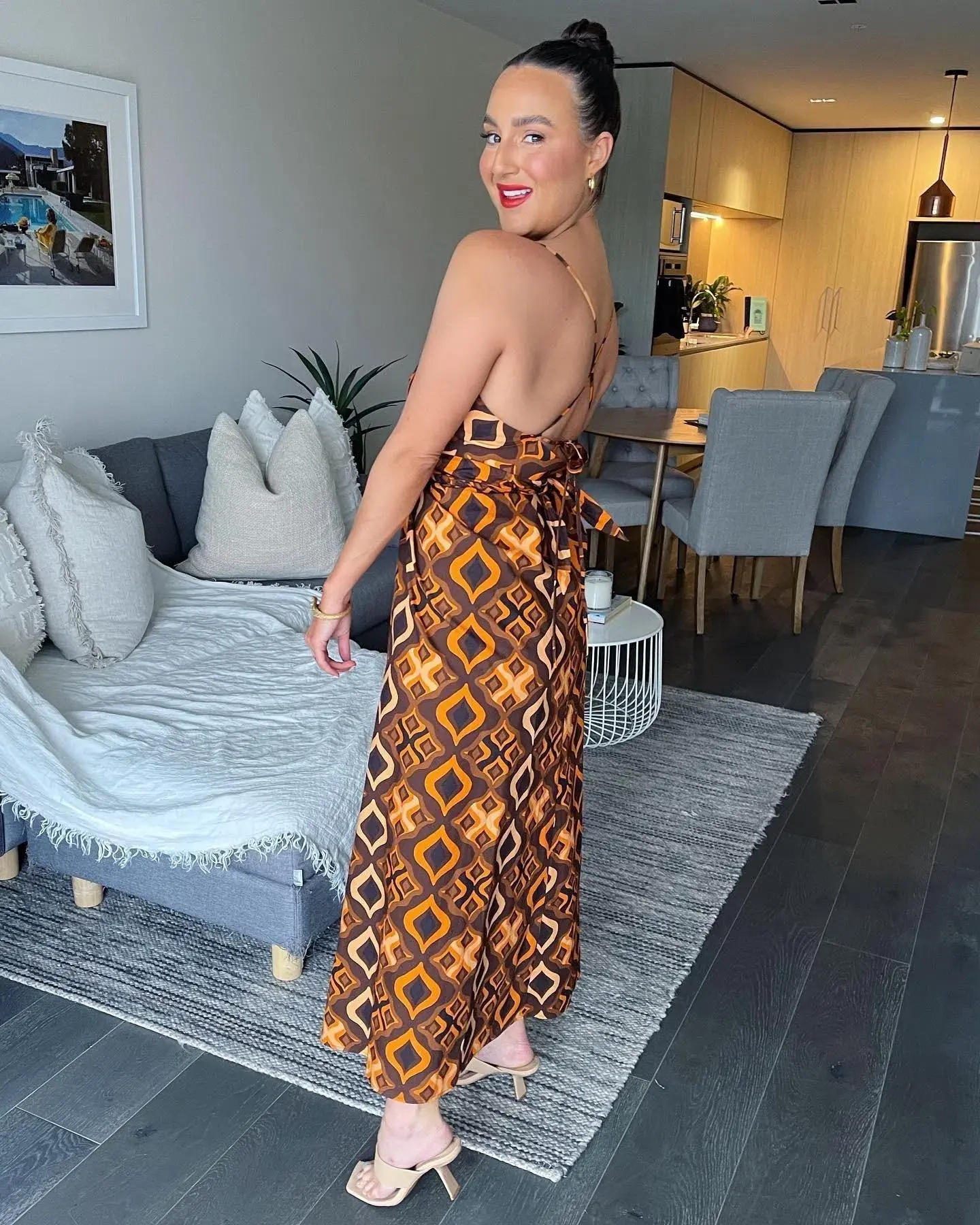 Scanlan Theodore Tile Print Cotton Dress Caramel Size 8 / S - Image 3