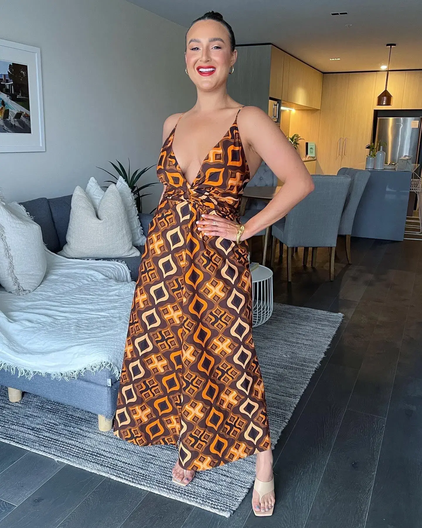 Scanlan Theodore Tile Print Cotton Dress Caramel Size 8 / S - Image 2