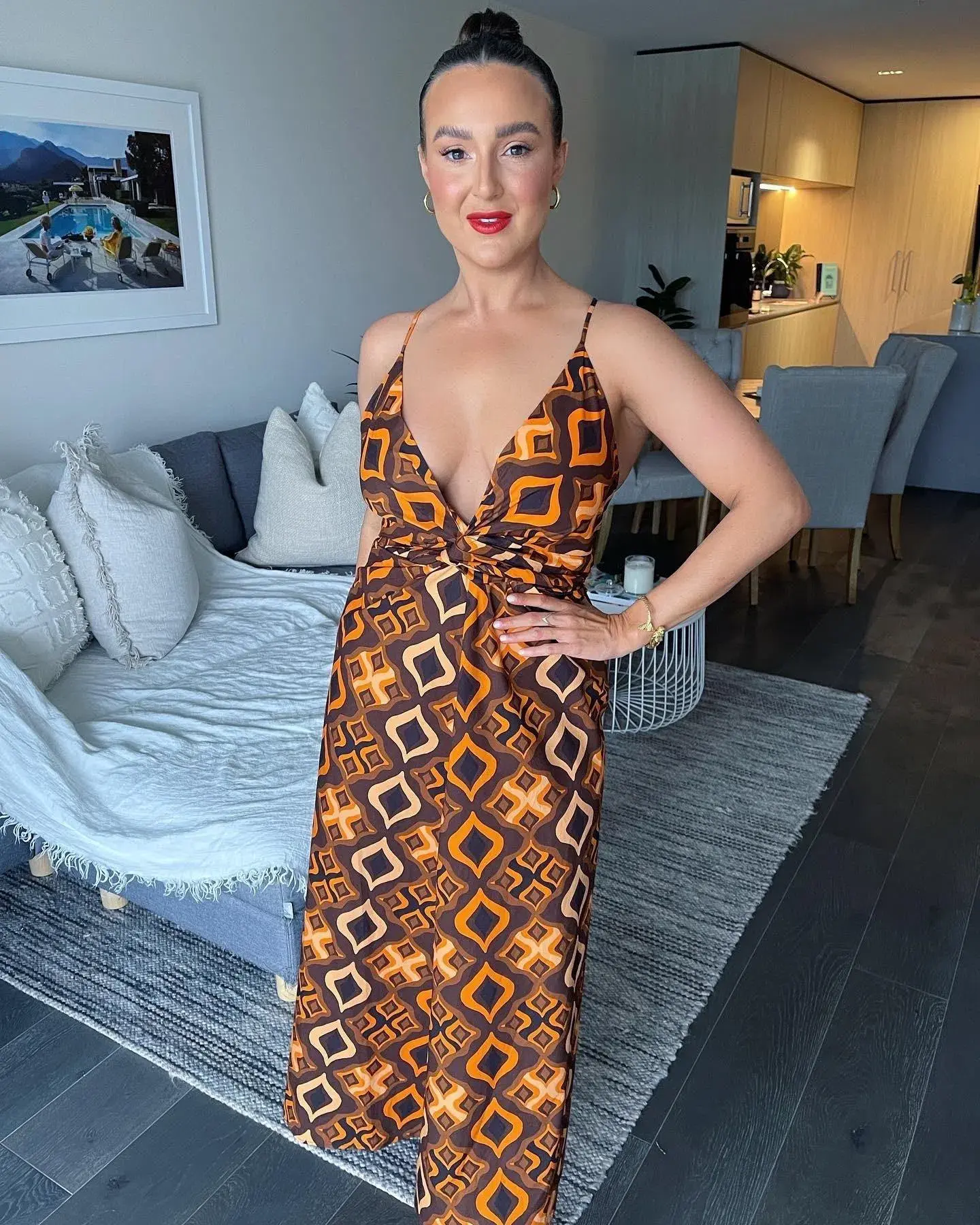 Scanlan Theodore Tile Print Cotton Dress Caramel Size 8 / S - Image 4