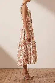 Shona Joy Carolina Linen Tiered Midi Floral Dress Print Size 10 - Image 4