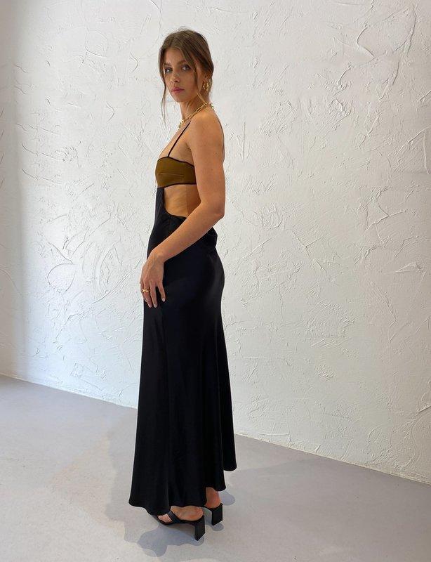 Bec & Bridge Agatha Cut Out Midi Dress Black/Copper Size AU 6 for rent on The Volte - main image