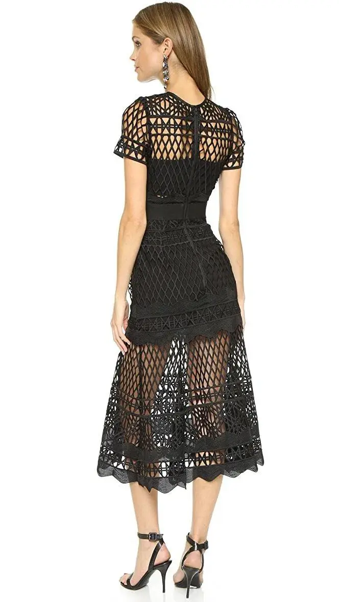  Self Portrait Cutwork Lace Layered Dress Black Size 4  for rent on The Volte - main image