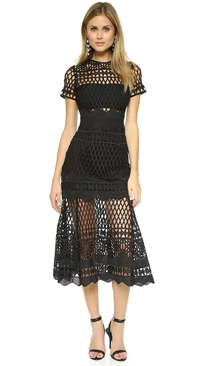  Self Portrait Cutwork Lace Layered Dress Black Size 4  - Image 1