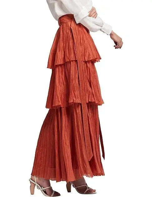 Aje Unfold Tiered Maxi Skirt Rust Size 8  - Image 4