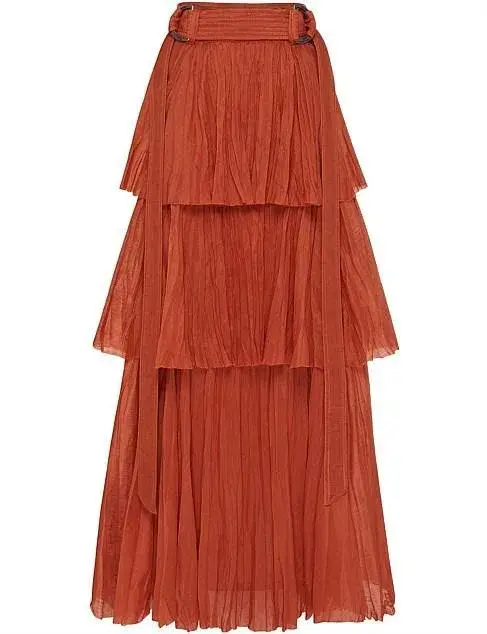 Aje Unfold Tiered Maxi Skirt Rust Size 8  for rent on The Volte - main image