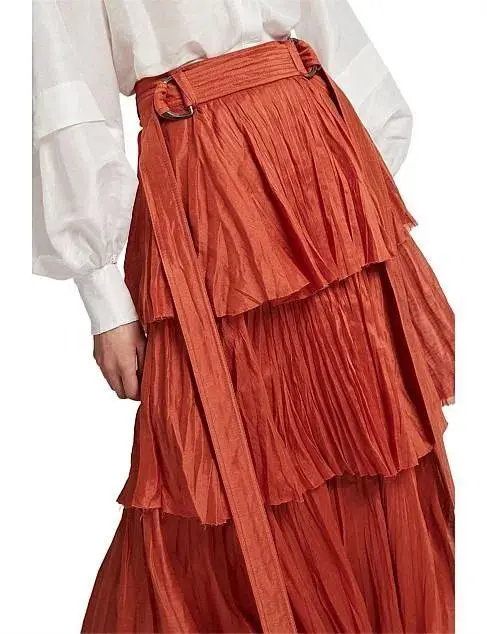 Aje Unfold Tiered Maxi Skirt Rust Size 8  for rent on The Volte - main image