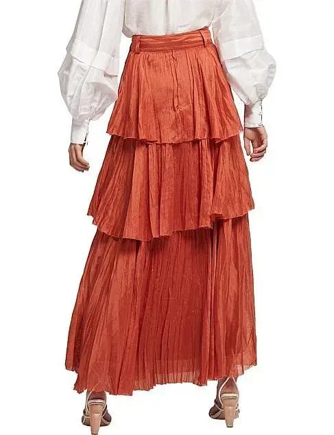 Aje Unfold Tiered Maxi Skirt Rust Size 8  for rent on The Volte - main image