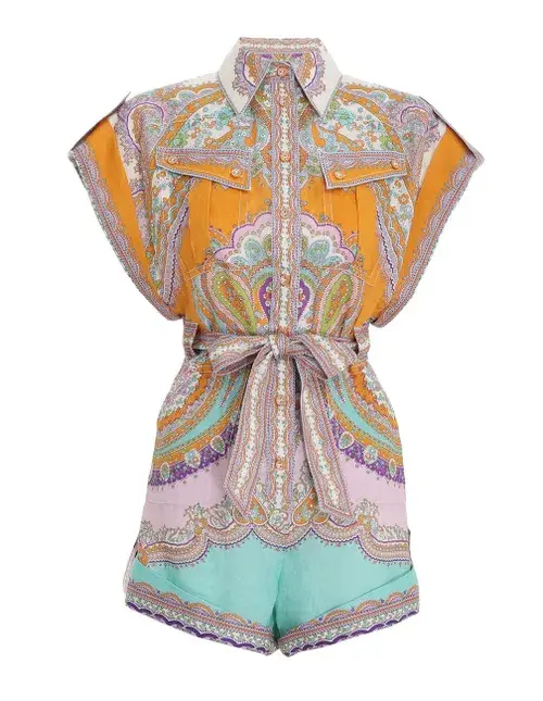 Zimmermann Lola Cuffed Playsuit Daisy Paisley Size 0P/Au 6  for rent on The Volte - main image