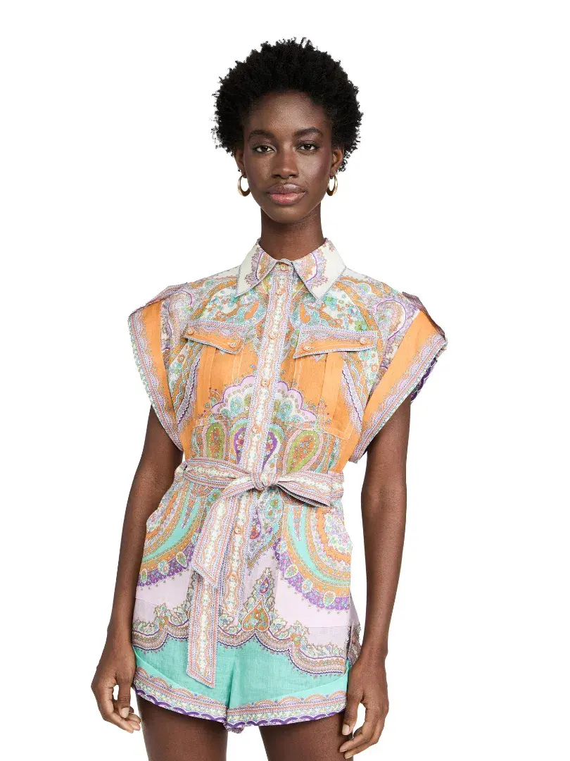 Zimmermann Lola Cuffed Playsuit Daisy Paisley Size 0P/Au 6  - Image 4