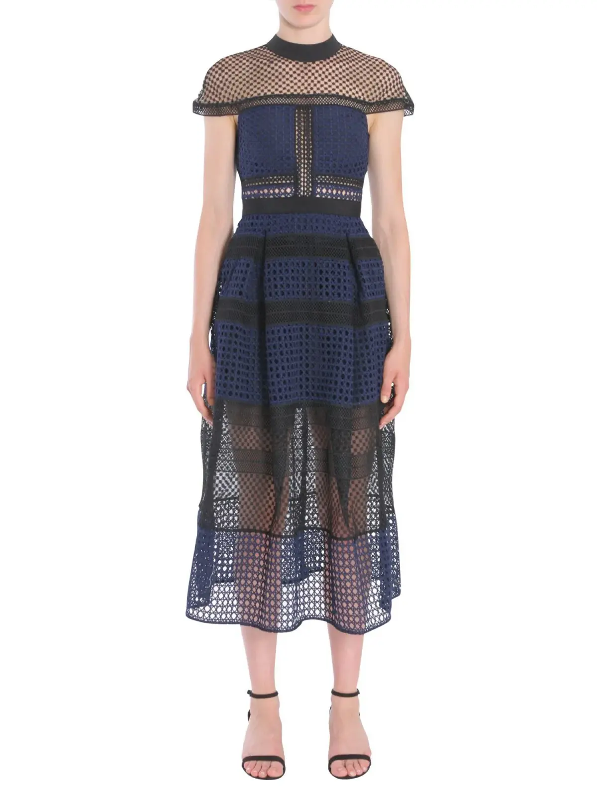 Self Portrait Crosshatch Midi Guipure Lace Dress Navy Size 8 - Image 1