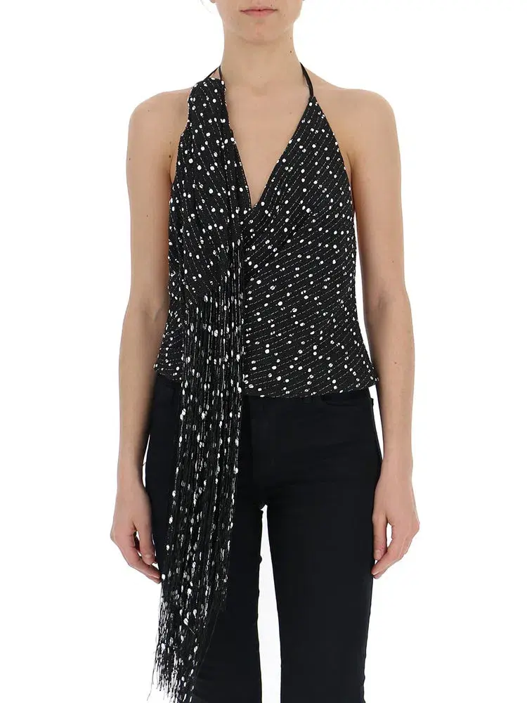 Jacquemus Valoria Fringed Bouclé Halterneck Top Black Size 10 - Image 1
