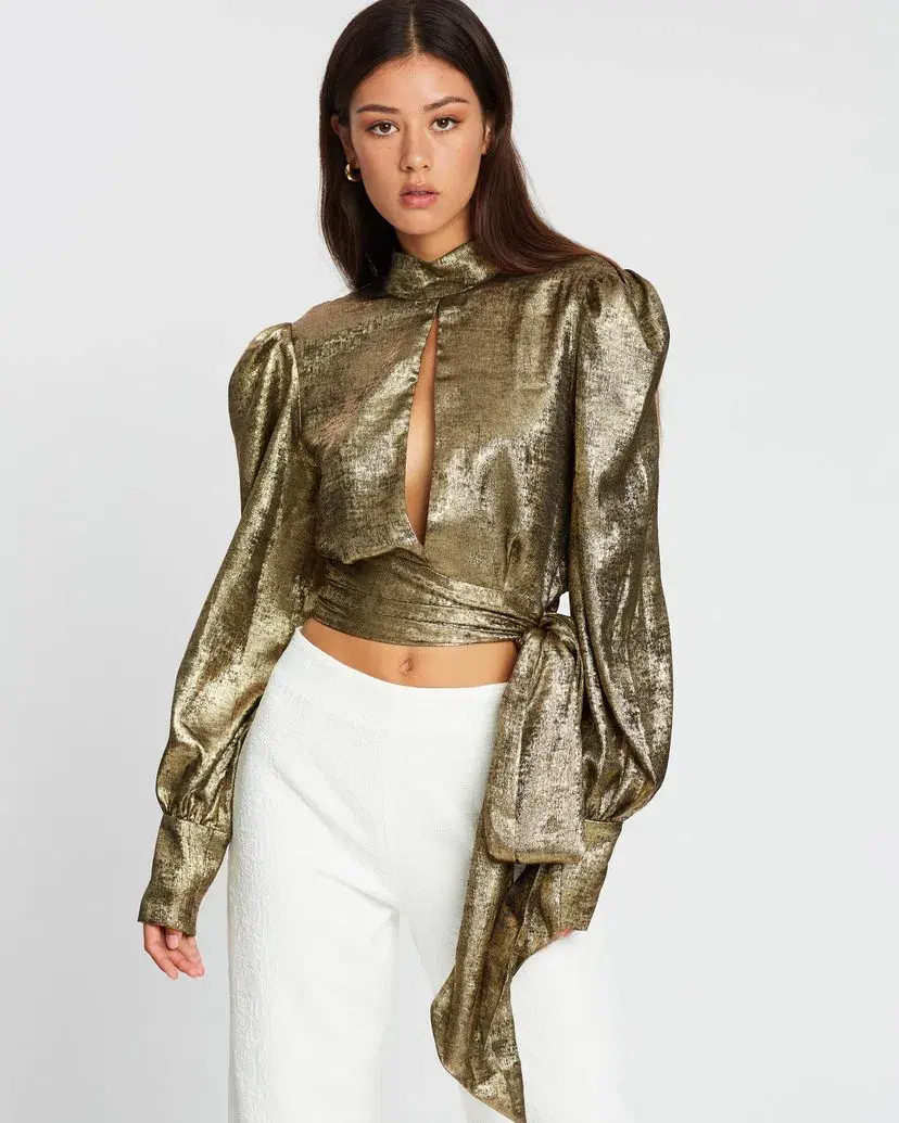 By Johnny Foil Cuffed Top Gold Size 10 - Image 1