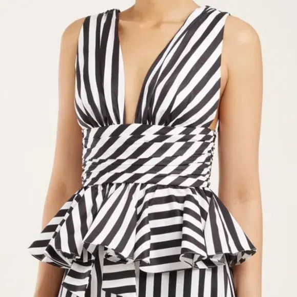 Caroline Constas Cotton Peplum Striped Top Print Size 10  - Image 2