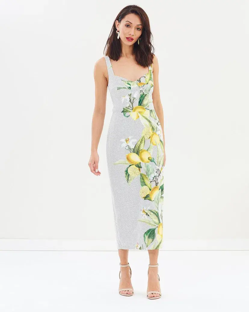 Pasduchas Citrus Brassiere Midi Dress Print Size 10 - Image 1