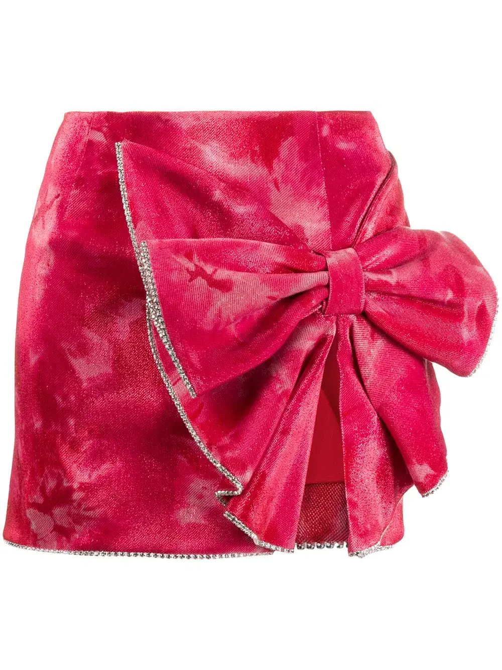 Area NYC Crystal Trimmed Sculpted Bow Mini Skirt & Top in Ruby Tie-Dyed Size 8 - Image 6