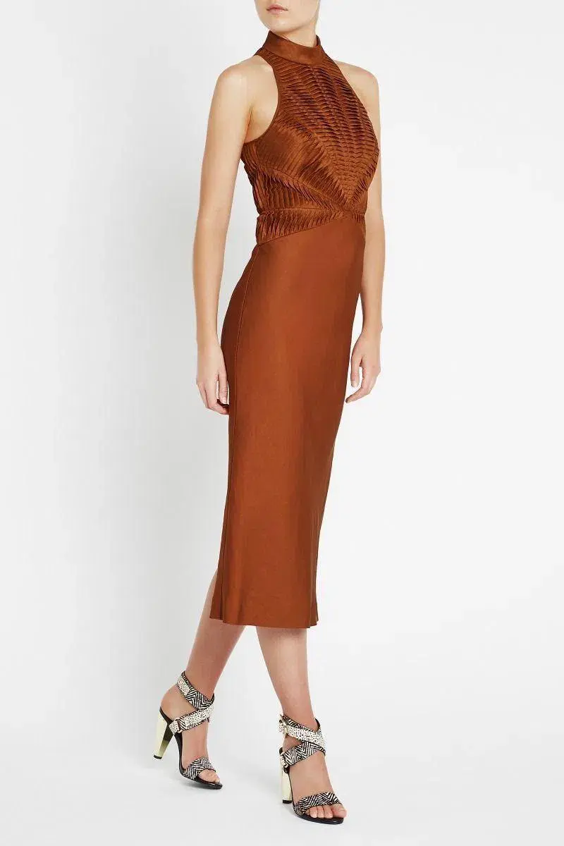  Sass & Bide You Are The One Fitted Midi Dress Bronze Size 10 - Image 1