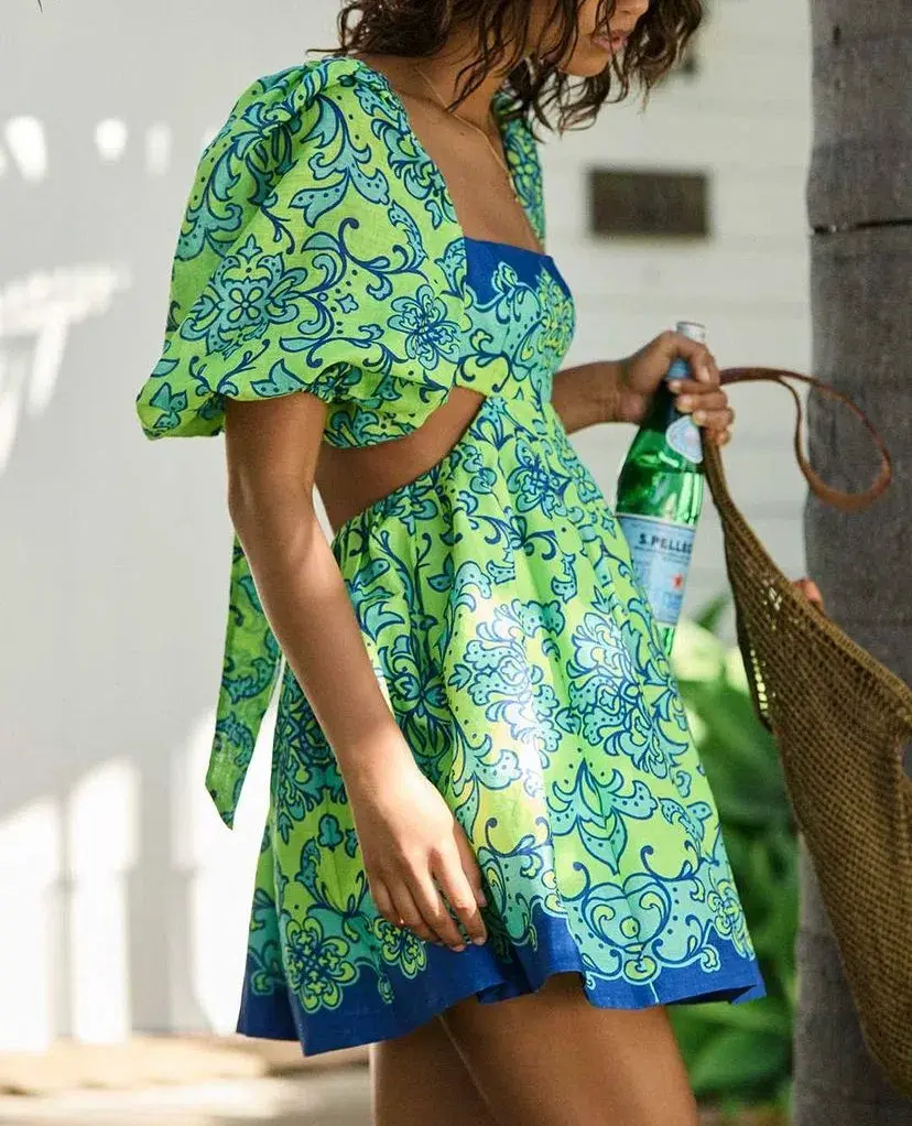 Zimmermann Nina Cut Out Mini Dress Lime Print Size 0 / AU 8 - Image 6