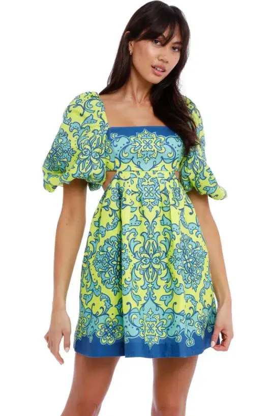 Zimmermann Nina Cut Out Mini Dress Lime Print Size 0 / AU 8 - Image 2
