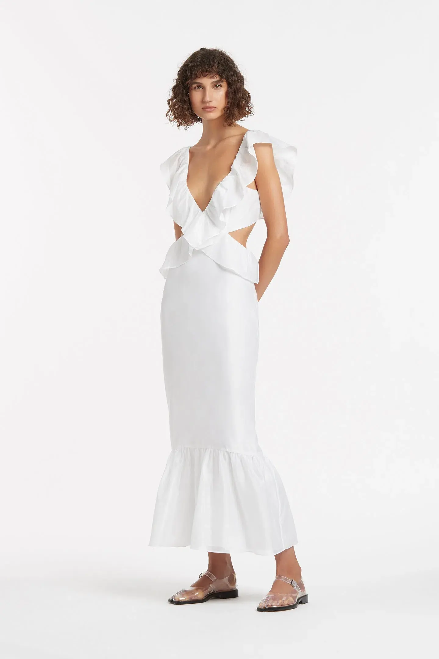 Sir the Label Franc Frill Midi Dress White Size AU 6 - Image 1