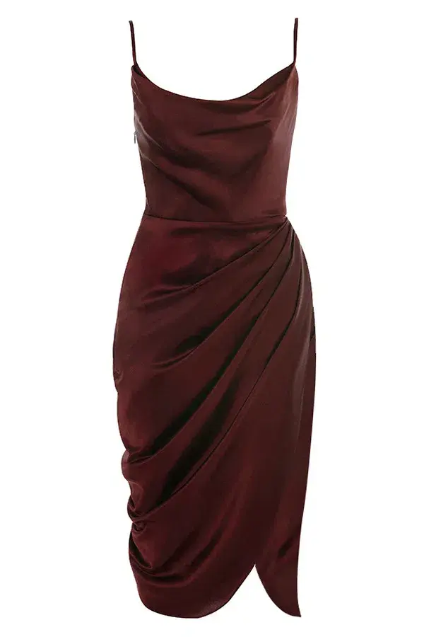 House of CB Reva Satin Balcony Corset Midi Dress Red Size 6 for rent on The Volte - main image