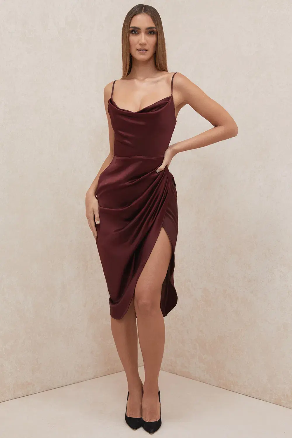 House of CB Reva Satin Balcony Corset Midi Dress Red Size 6 - Image 1