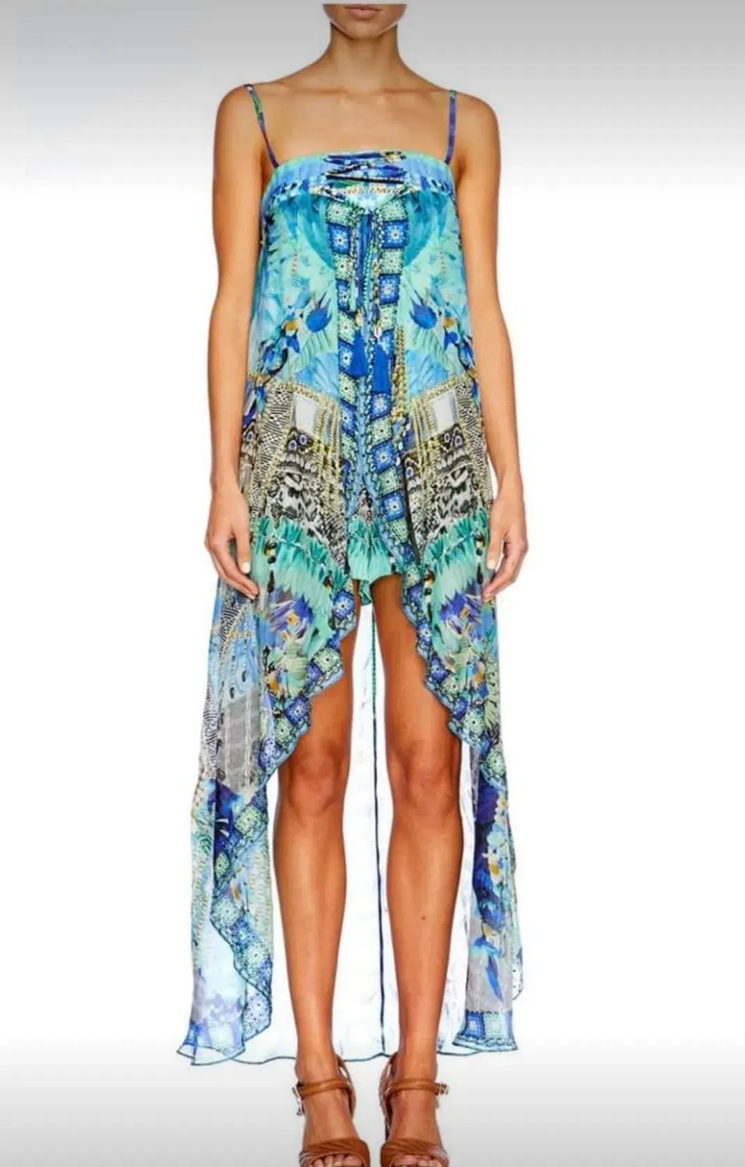 Camilla Leave Me Wild Tie Detail Overlay Playsuit Print Size 8 - Image 2